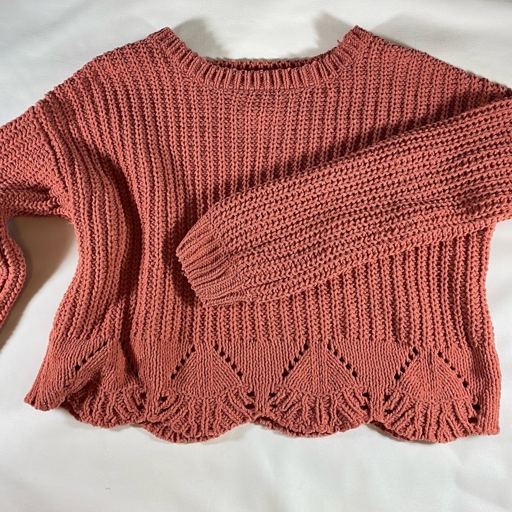 Coral free people cropped sweater with crochet detail M